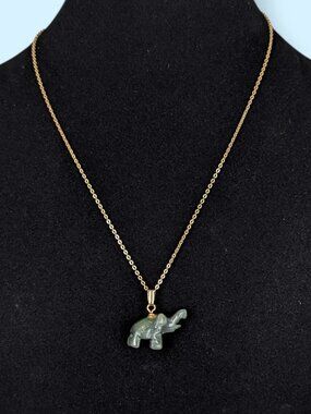 V. Small Nephrite Jade Elephant Pendant Necklace